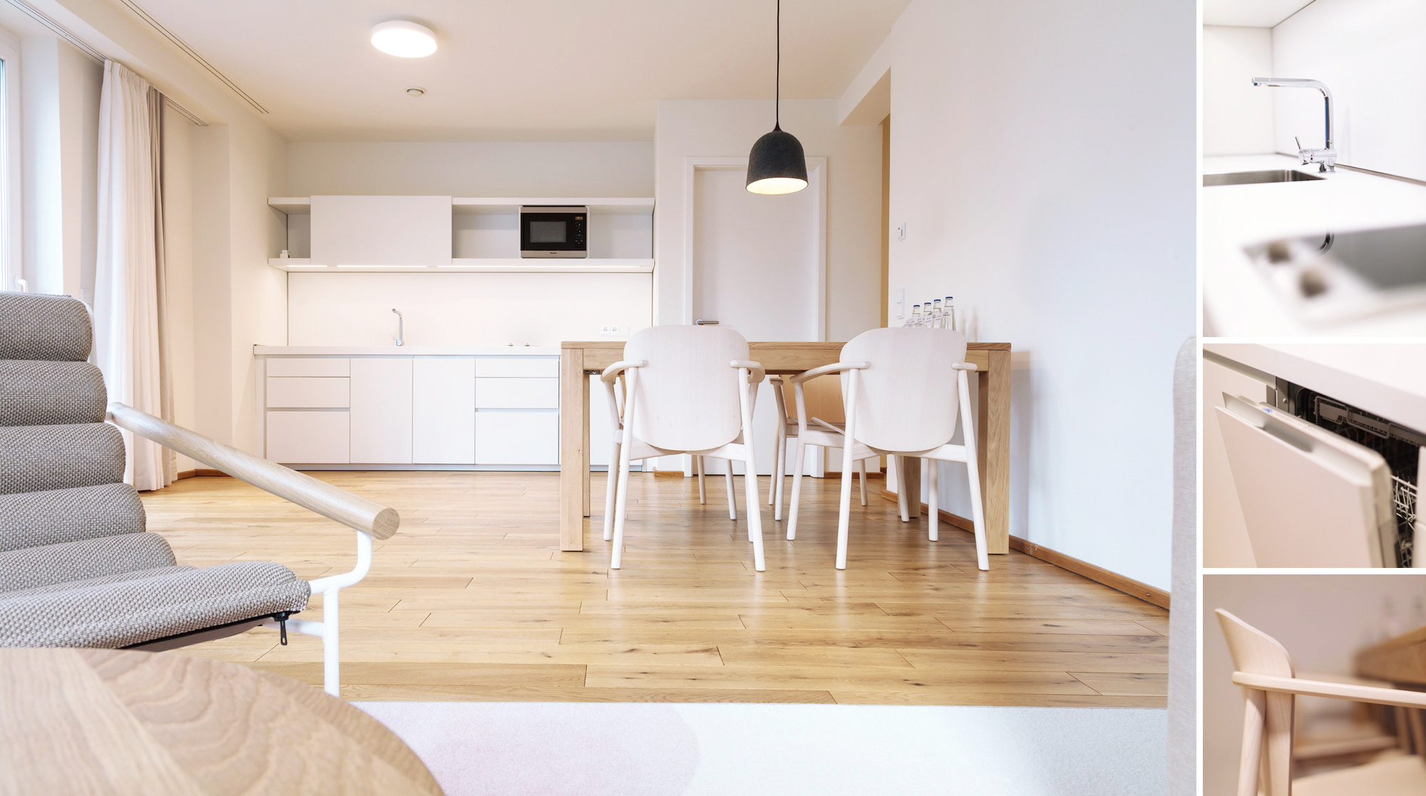 Moderne Hotel-Suite, Wohnbereich, Wohnzimmer, Hotelportrait B&O Parkhotel, Hotelfotografie, Collage