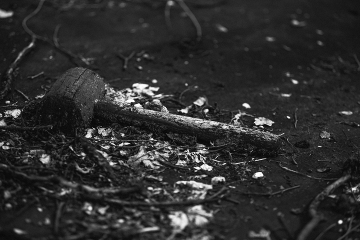 Verrottender Holzhammer in der Lena-Christ-Strasse in Rosenheim, Bogensiedlung